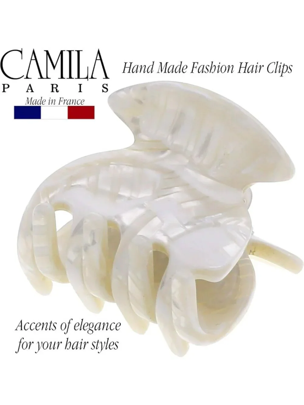 Handmade White French Hair Clip - Small Durable Jaw Claw for Women & Girls